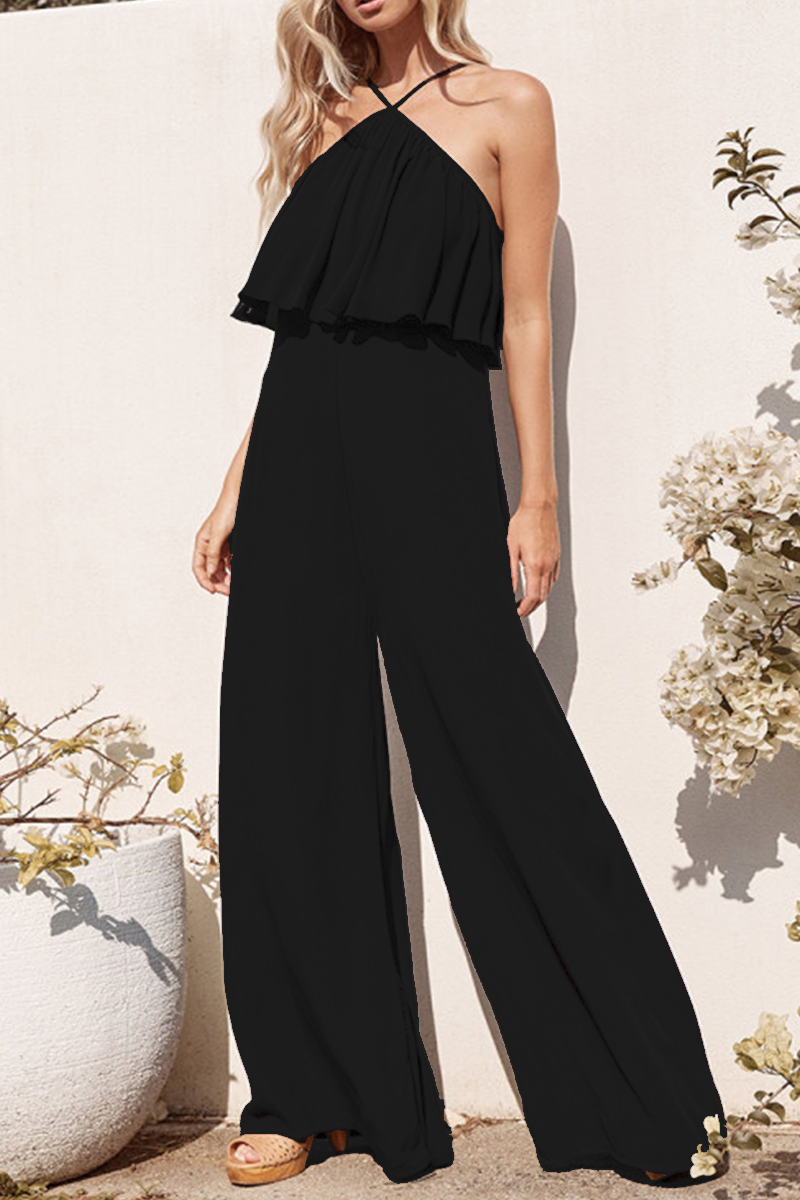 Fashion Elegant Solid Split Joint Flounce Straight Jumpsuits(3 colors)