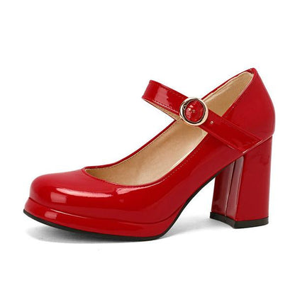 Women's Elegant Round Toe Buckle Chunky Heels 16505544C