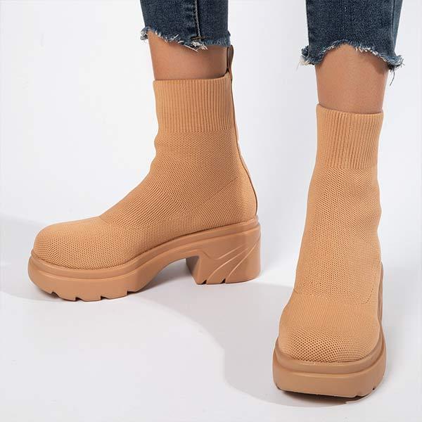 Women's Chunky Heel Thick Sole Sleeve Sock Boots 57220970C