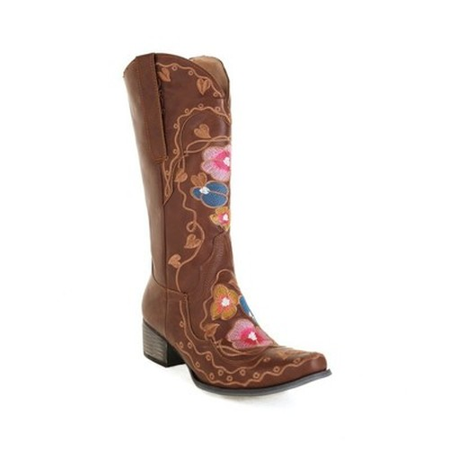 Vintage Embroidery Flower Western Cowboy Boots