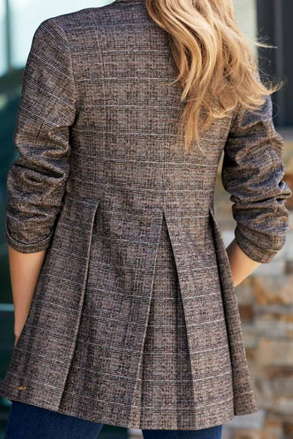Fashion Street Plaid Buckle Turn-back Collar Outerwear(3 Colors)