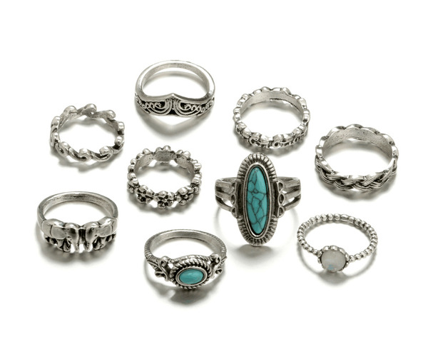 Retro Ethnic Style 9PCS  Ring Set