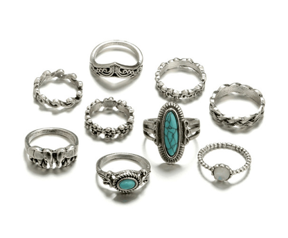 Retro Ethnic Style 9PCS  Ring Set