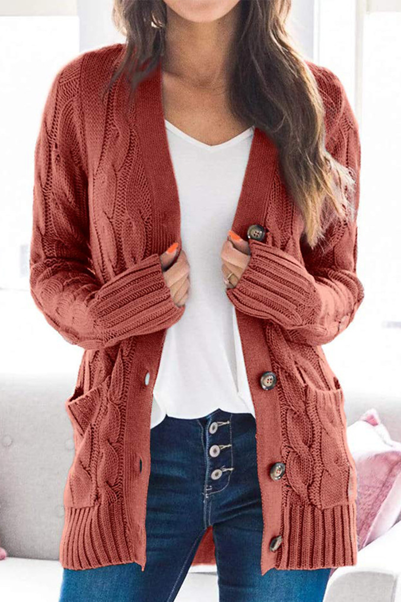 Casual Solid Split Joint Buckle Cardigan Collar Tops(5 colors)