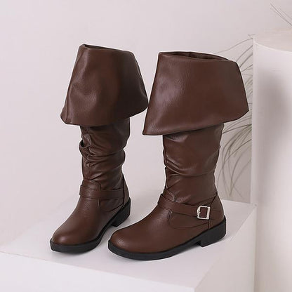 Women's Fashion Buckle Decorated Cuffed Tall Boots 28052298S