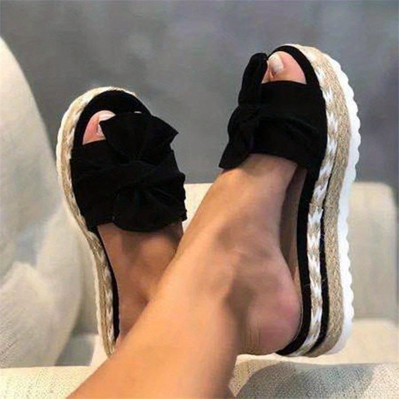 Anti-Skid Women's Platform Espadrilles with Open-Toe Bow Detailing