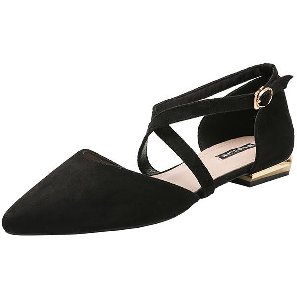 Women's Fashion Pointed Toe Cross Strap Flat Shoes 03832363C