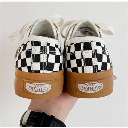 Women sneakers - autumn classic retro Korean casual lace checkerboard