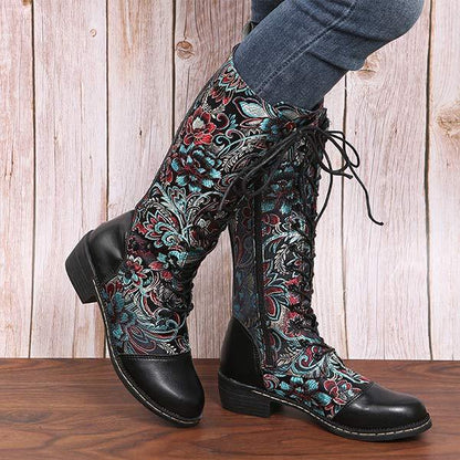 Women'S Ethnic Print Lace Up Side Zip Boots 96837984