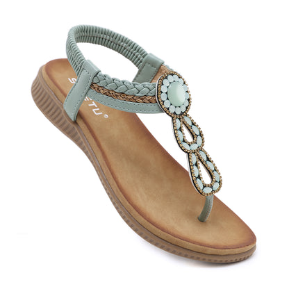 Boho Style Rhinestone T-Strap Sandals for Women - Perfect for Beach Vacations