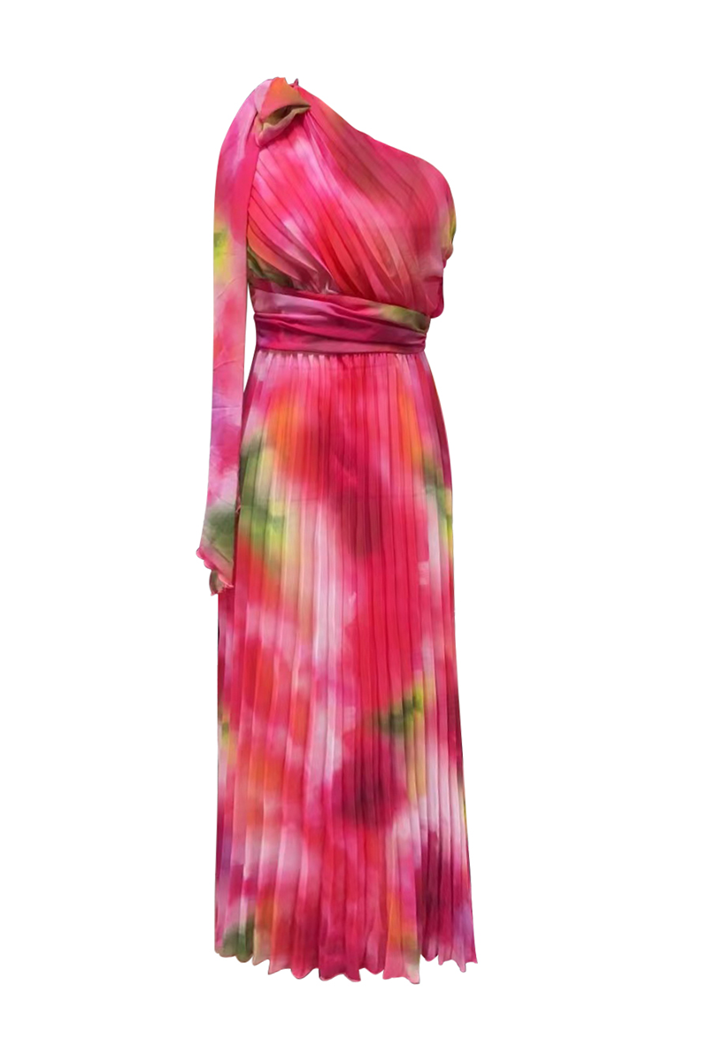 Fashion Patchwork Tie-dye One Shoulder Waist Skirt Dresses