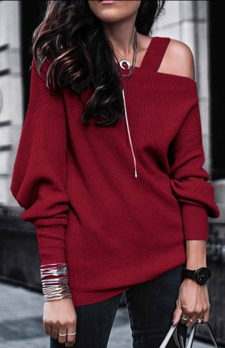 Fashion Casual Solid Messenger Oblique Collar Mid Waist Tops