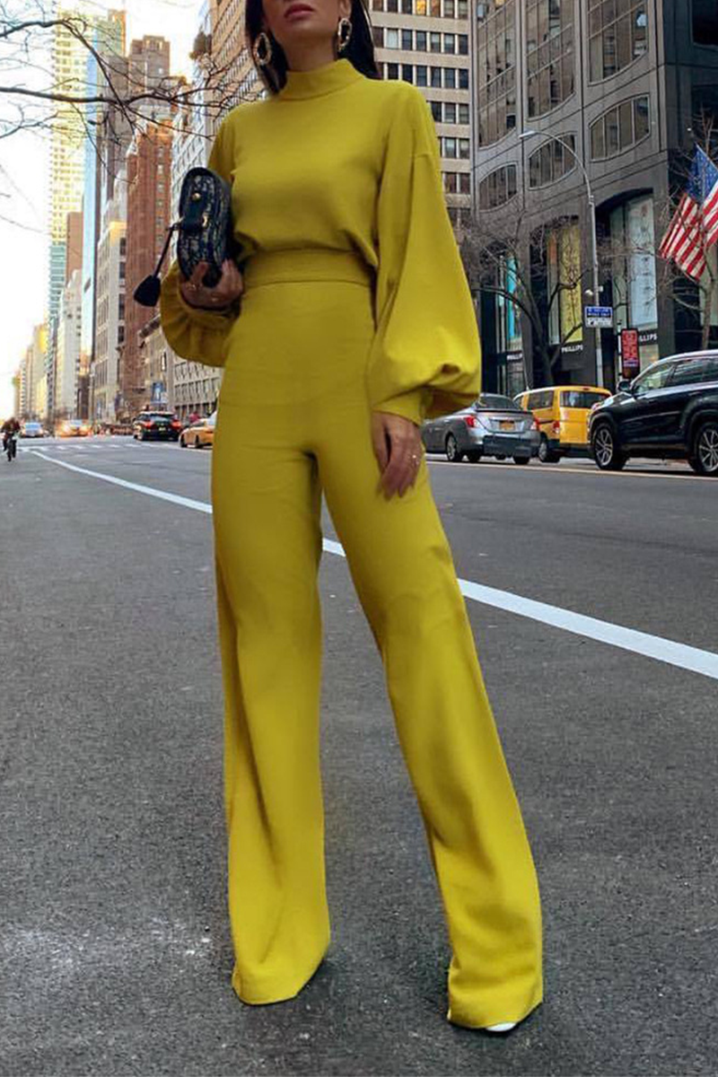 Casual Solid Patchwork Half A Turtleneck Straight Jumpsuits(3 colors)