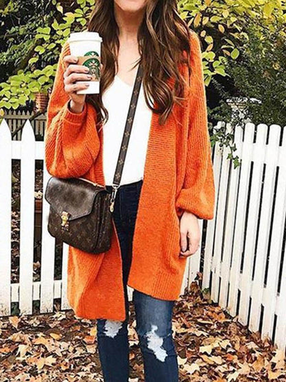 Orange Lantern Sleeve Knit Cardigan