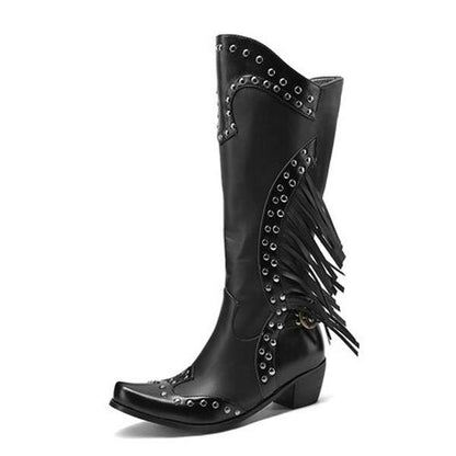 Women'S Fringed Chunky Mid Heel Boots 98280949C