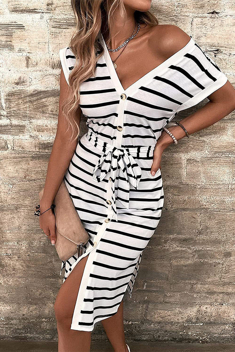 Casual Simplicity Striped Frenulum Printed Dress Dresses