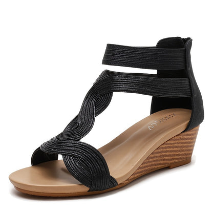 Stylish Open Toe Wedge Sandals for Women - Zip Back Fashion Footwear