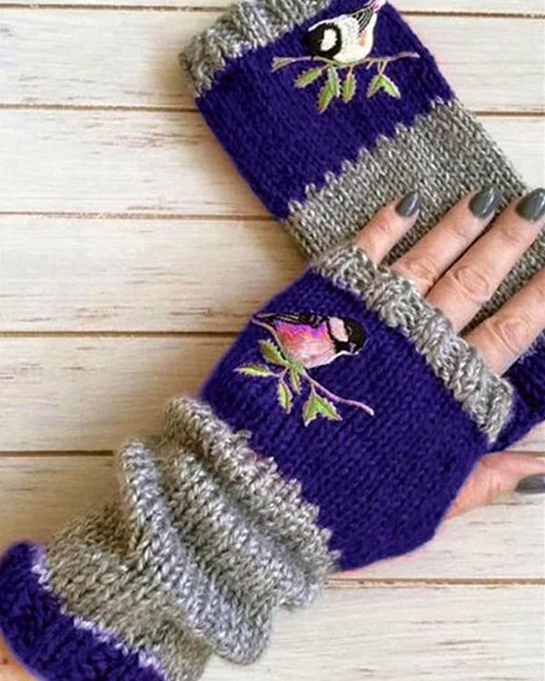 Autumn Winter Casual Basic Flora Knitted Gloves