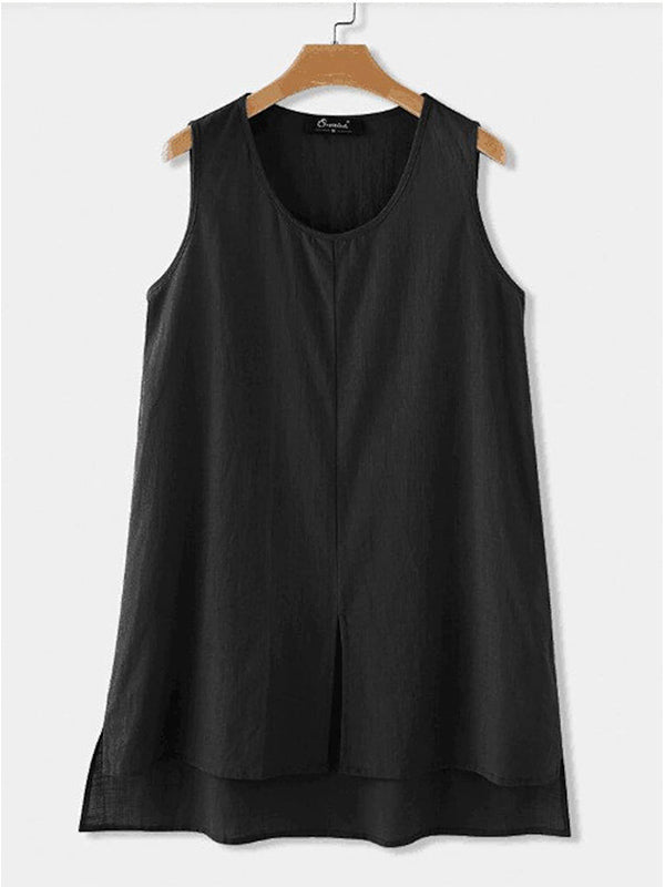 Solid Casual Sleeveless Slit High Low Blouse Tank Top