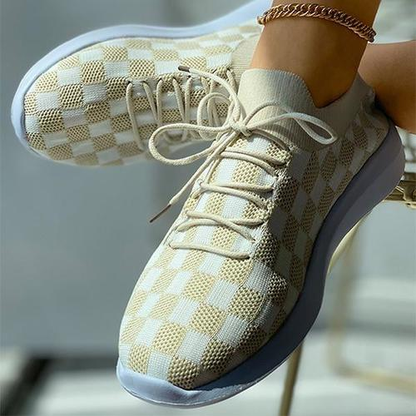 Argyle Pattern Knit Lace-Up Casual Sneakers