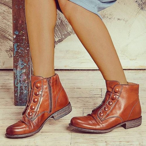 Side Zip Button Biker Boots