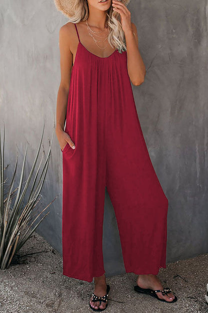 Fashion Casual Solid Spaghetti Strap Loose Jumpsuits(5 colors)