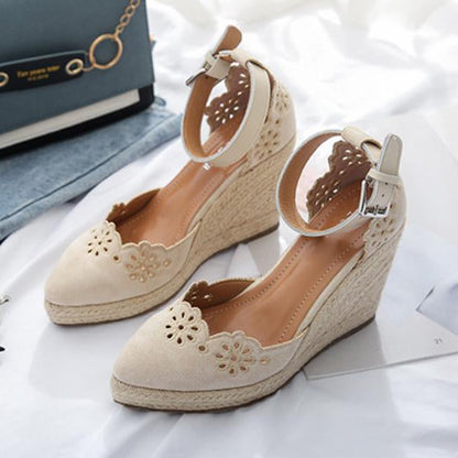 Women's Hollow Fashion Pointed Straw Wedge Sandals 96220722C