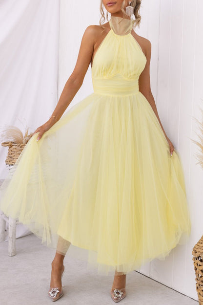 Sweet Elegant Solid Backless Halter A Line Dresses