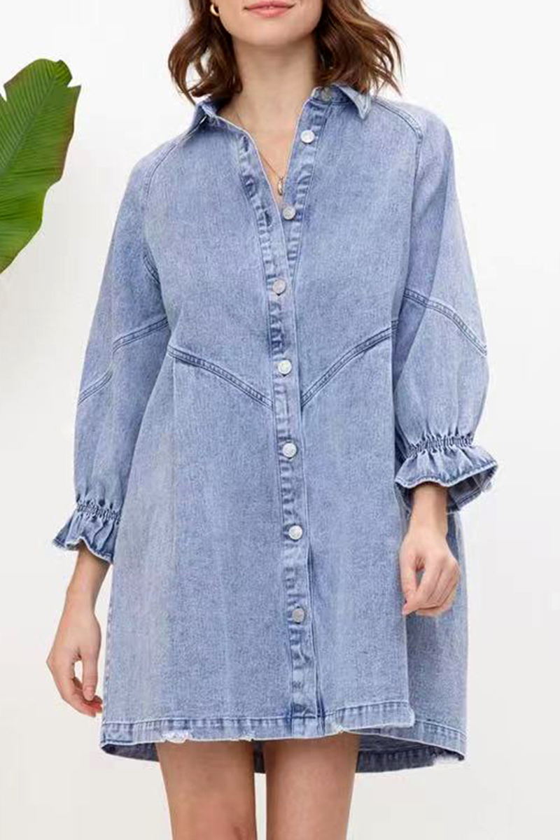 Casual Solid Patchwork Turndown Collar Shirt Dress Dresses