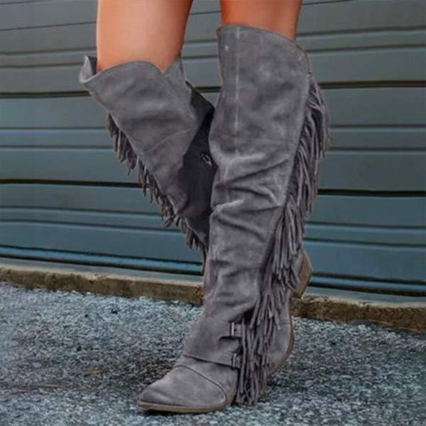 Women'S Chunky Heel Fringe Boots 39615366C