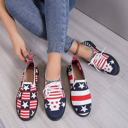 Women's Fly Woven Lace-Up Star Flag Flats 42557125C