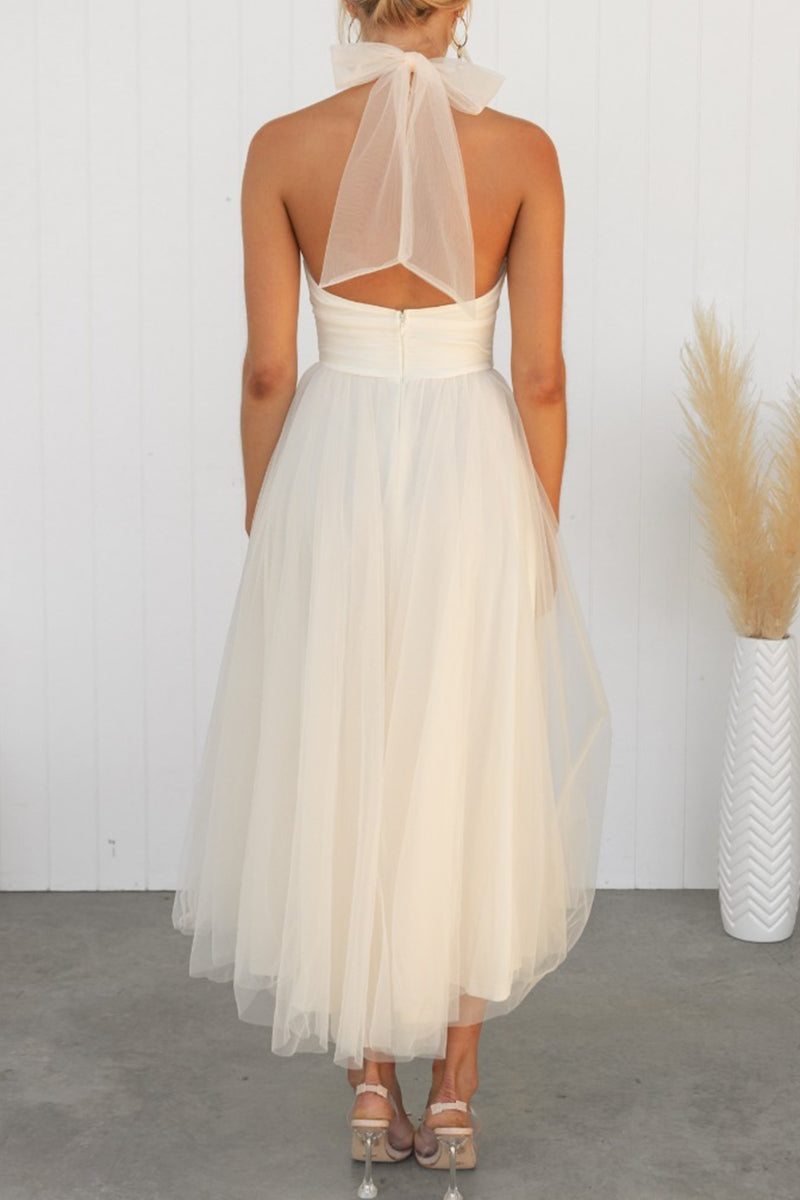 Sweet Elegant Solid Backless Halter A Line Dresses