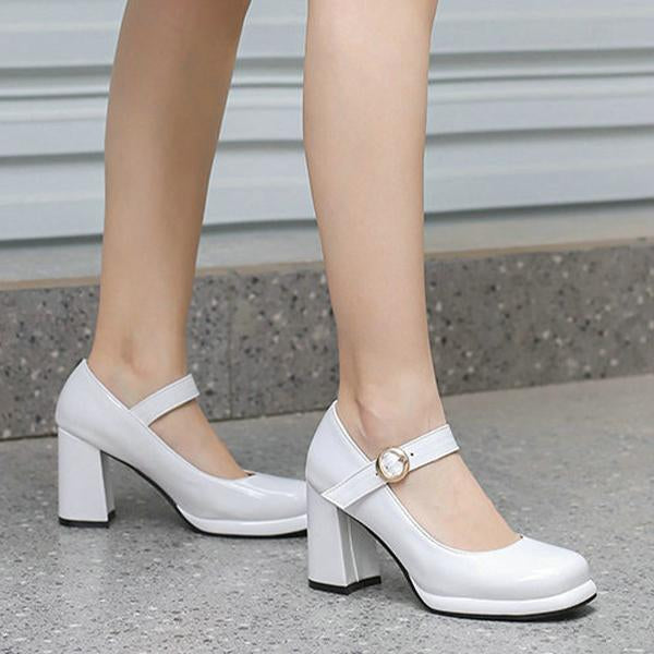 Women's Elegant Round Toe Buckle Chunky Heels 16505544C