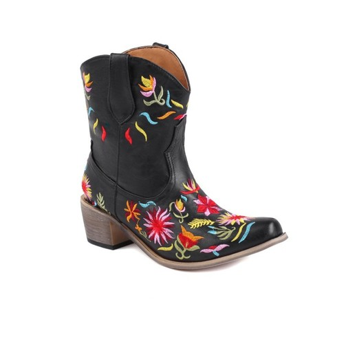 Embroidered Flowers Low-Heel Boots