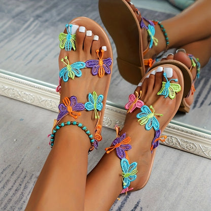 Women's Boho Colorful Butterfly Flat Sandals