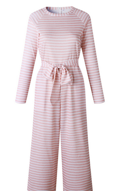 Casual Striped O Neck Straight Jumpsuits(3 Colors)