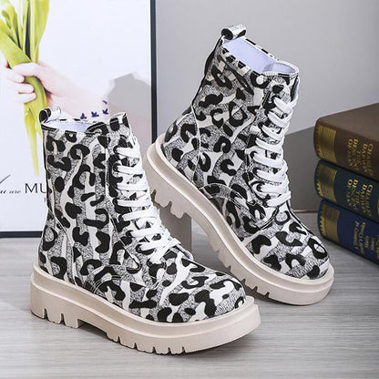 Women's Fashionable Leopard Print Square Heel Martin Boots 15962589S