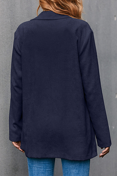 Casual Solid Pocket Buckle Turn-back Collar Outerwear