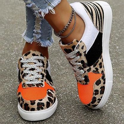 Toe Patchwork Leopard Print Sneakers