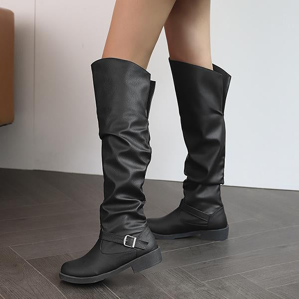 Women's Fashion Buckle Decorated Cuffed Tall Boots 28052298S