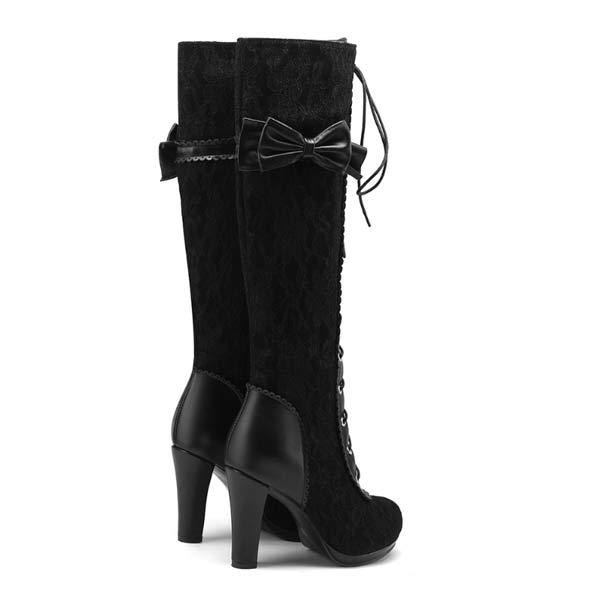 Women's High Heel Lace-Up Boots with Bow Tie and High Shaft 75942231C