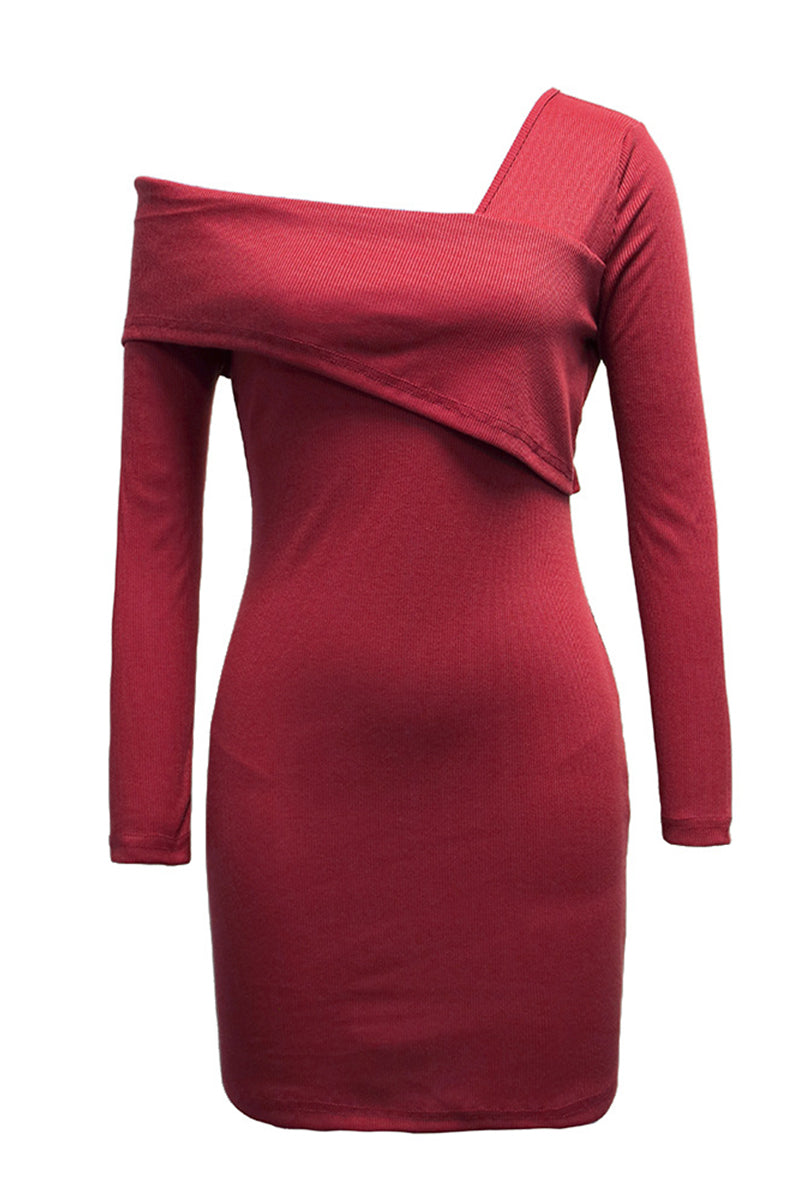 Sweet Elegant Asymmetrical Collar Pencil Skirt Dresses(4 Colors)