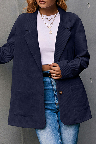 Casual Solid Pocket Buckle Turn-back Collar Outerwear