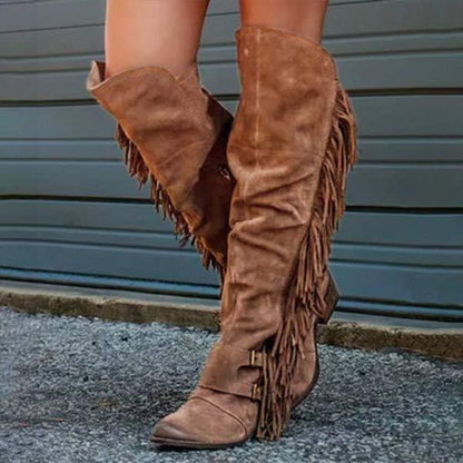 Women'S Chunky Heel Fringe Boots 39615366C