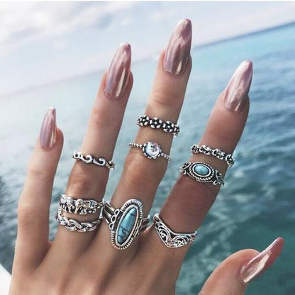 Retro Ethnic Style 9PCS  Ring Set