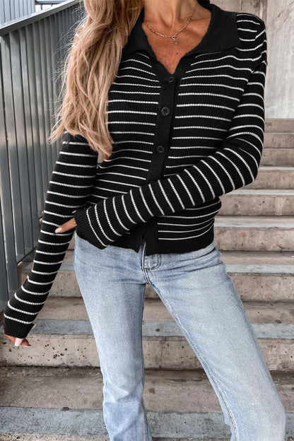 Work Striped Patchwork POLO collar Tops