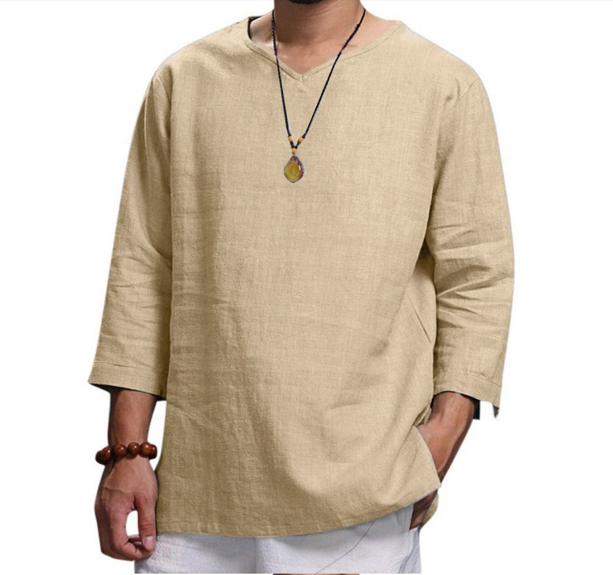 Men's Long Sleeve V Neck Loose Shirt