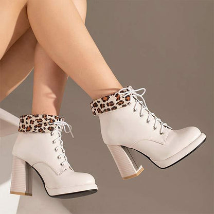 Women's Chunky Heel High Heel Front Lace-Up Ankle Boots 39671512C