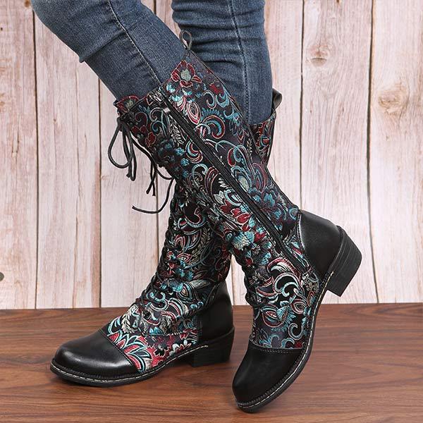 Women'S Ethnic Print Lace Up Side Zip Boots 96837984