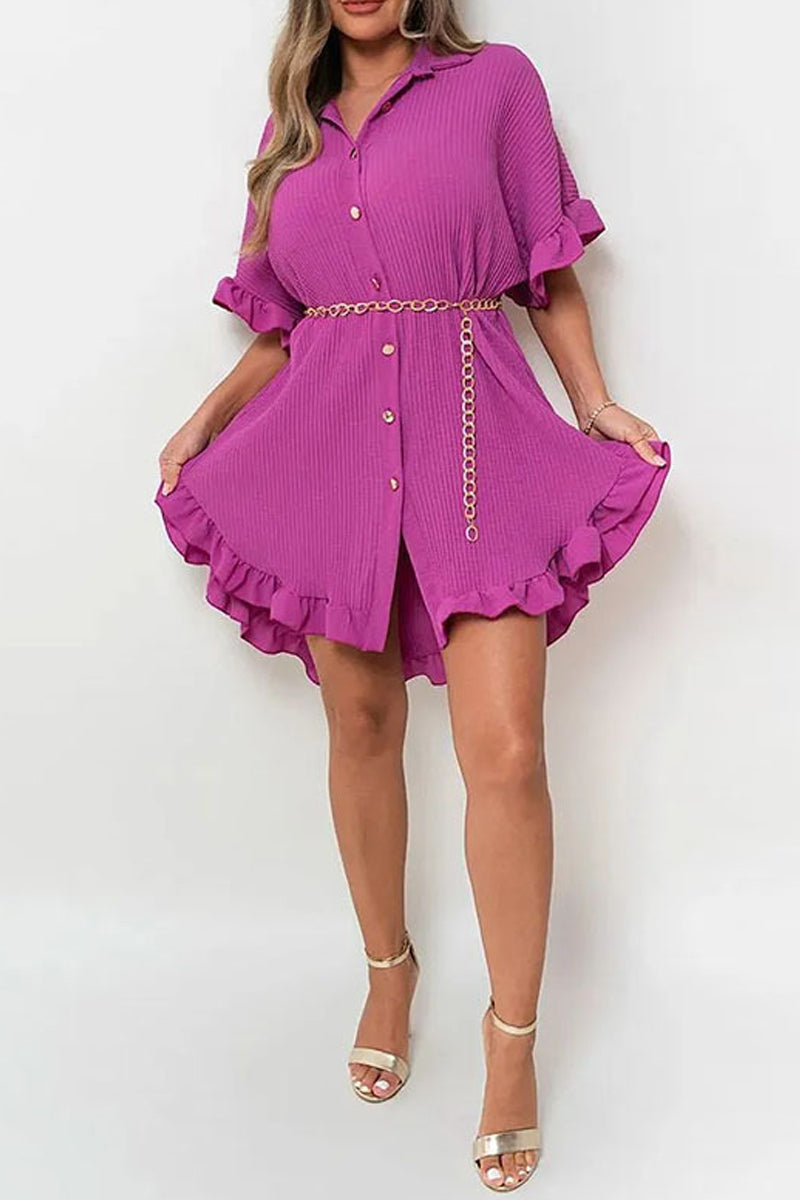 Casual Solid Patchwork Turndown Collar Shirt Dress Dresses